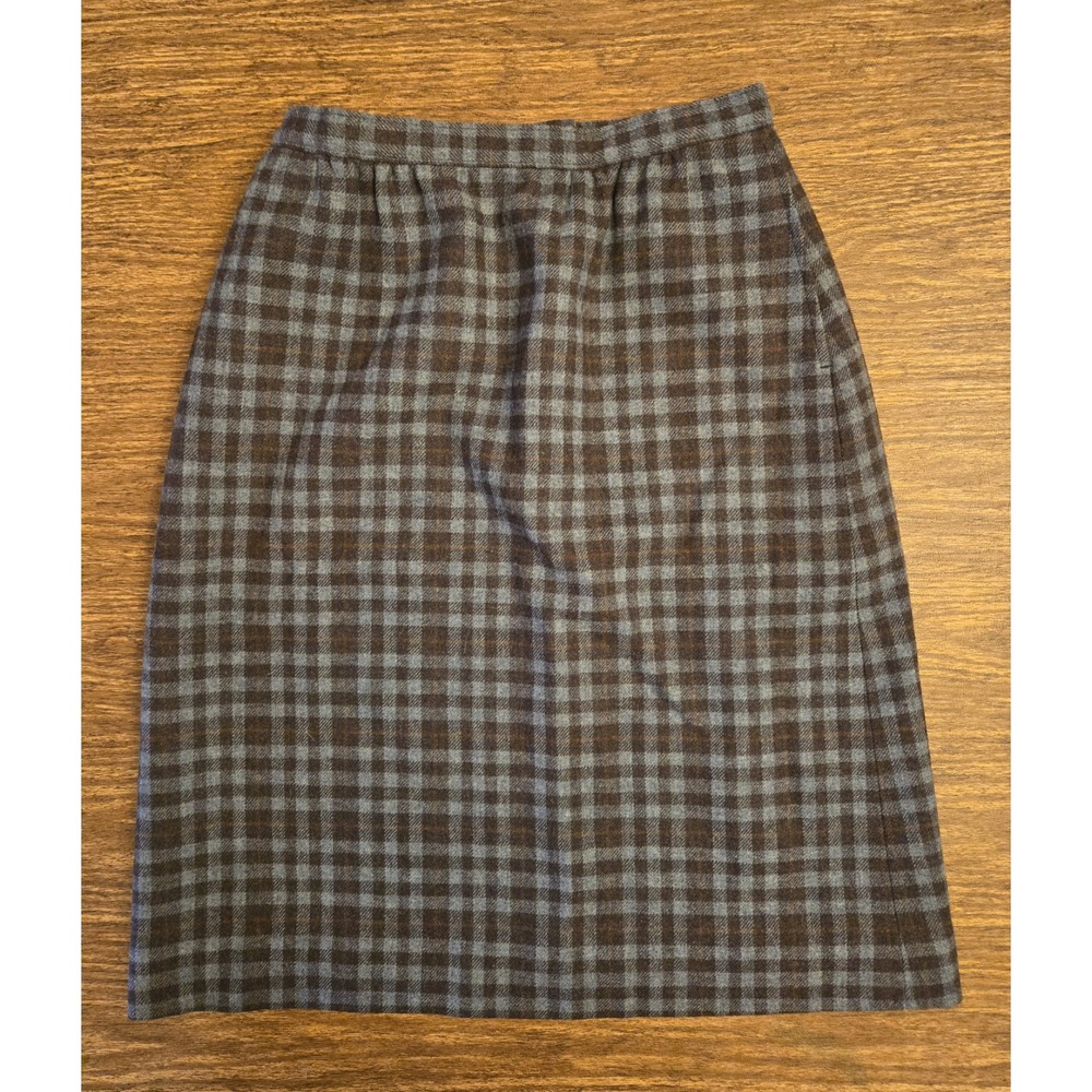 Vintage Pendleton Girls Wool Plaid Skirt Size 8 Pleated Navy Gray Brown Tartan